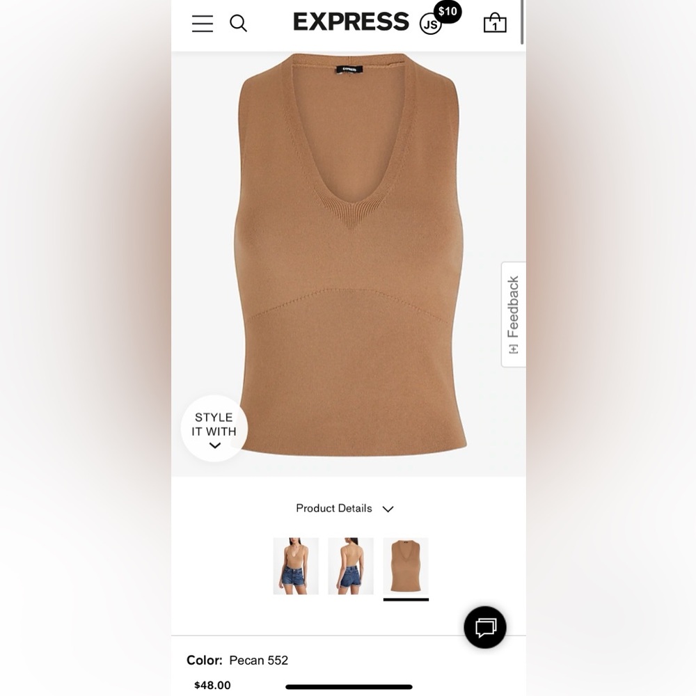 Silky Soft V-Neck Fitted Sweater Tank- size small